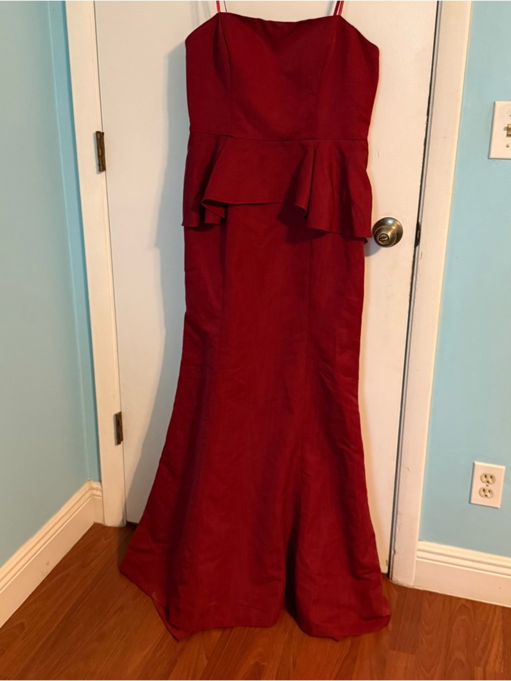 Adrianna Papell Strapless Red Peplum Mermaid Gown